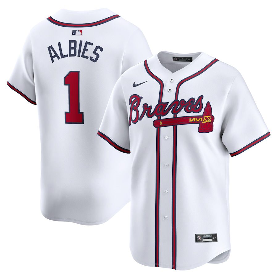 Men Atlanta Braves #1 Ozzie Albies Nike White Home Limited Player MLB Jersey